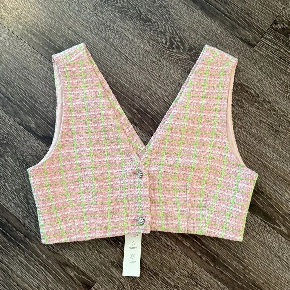 Zara Tweed Sleeveless Crop Top Vest New